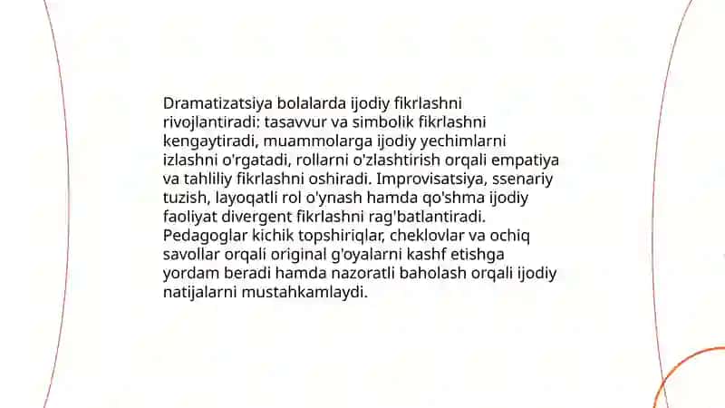 Ijodiy faoliyat va dramatizatsiya mashgʻulotlarining oʻzaro bogʻliqligi 4