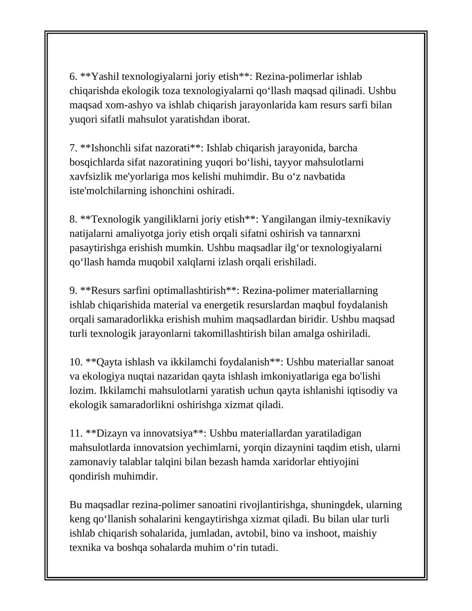 REZINA-POLIMER MATERIALLARNI ISHLAB CHIQARISHNING MAQSAD VA VAZIFALARI 4