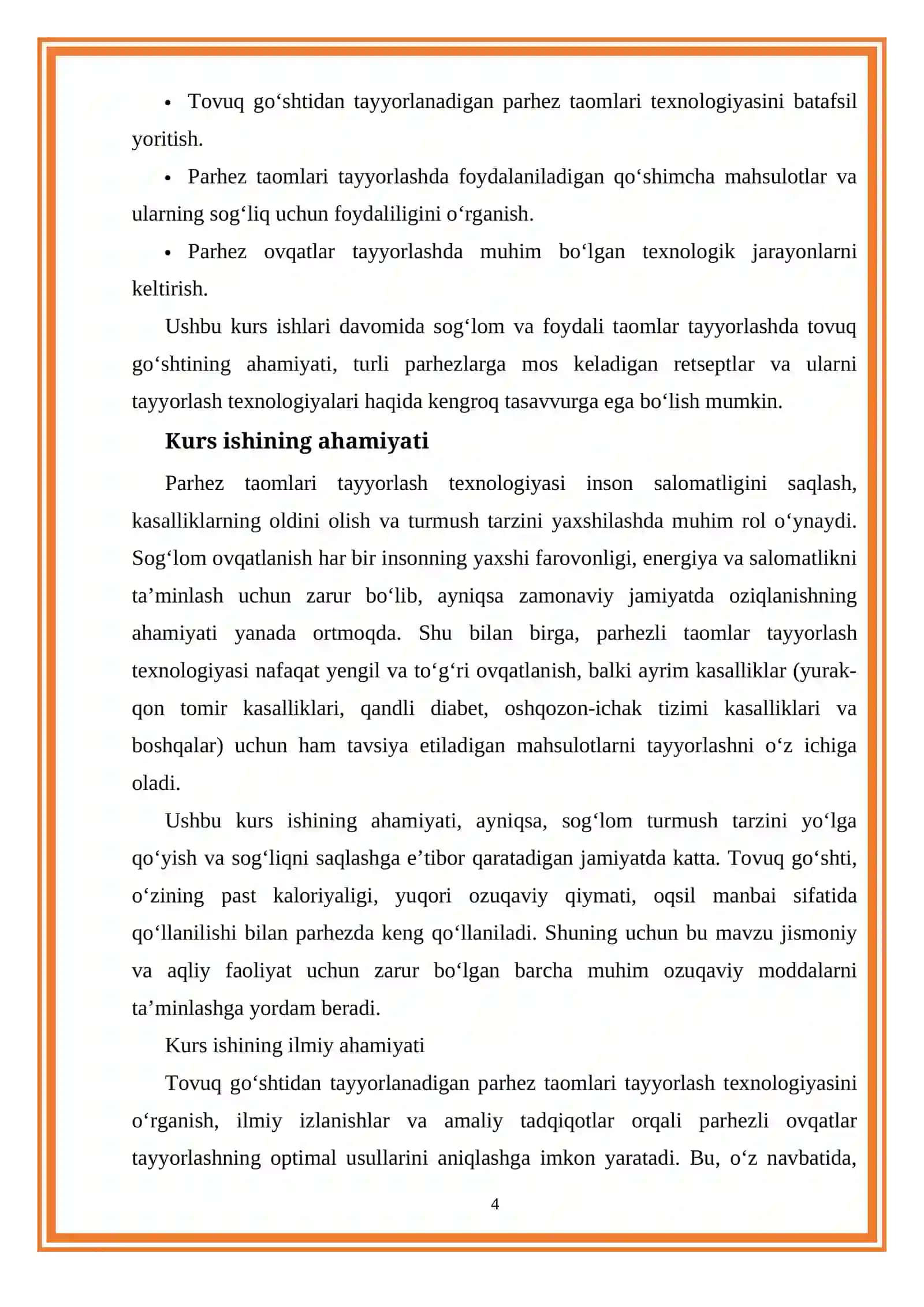 Parhez taomlari tayyorlash texnologiyasi (Tovuq go'shtidan tayyorlanadigan taomlar misolida) 4