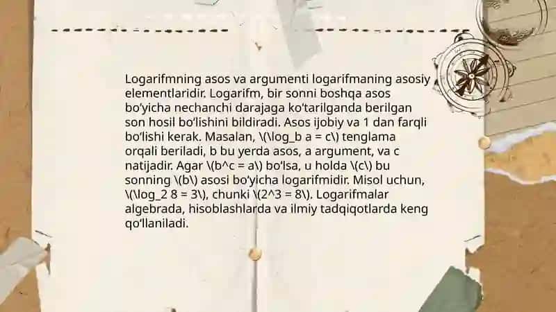 Logarifmlar va ularning xossalari 4
