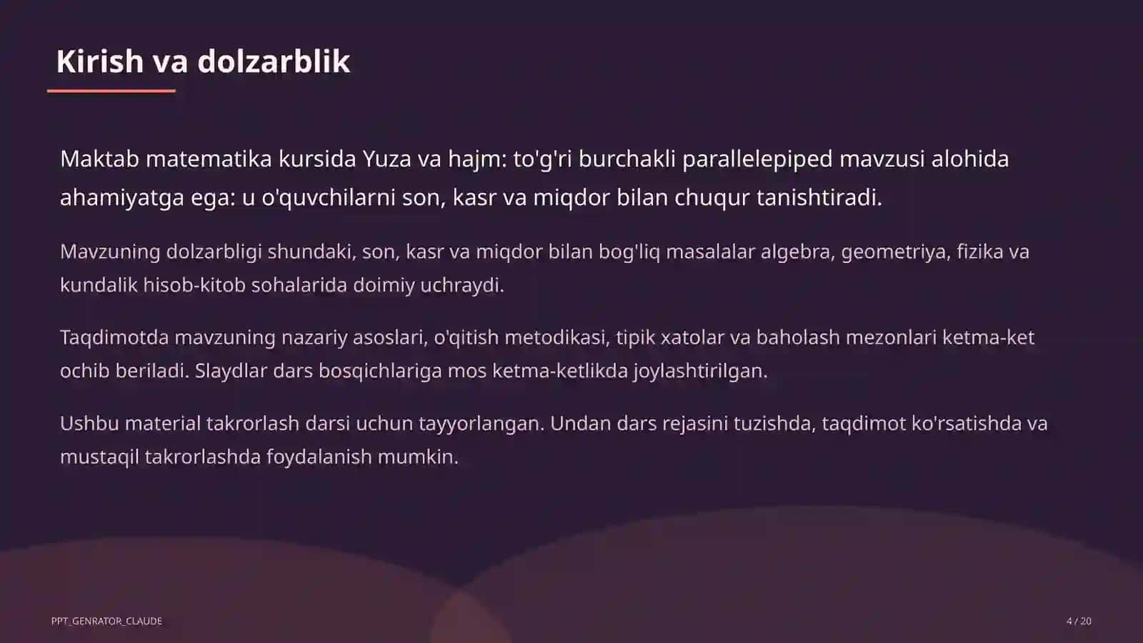 Yuza va hajm: to'g'ri burchakli parallelepiped (5-sinf) 4