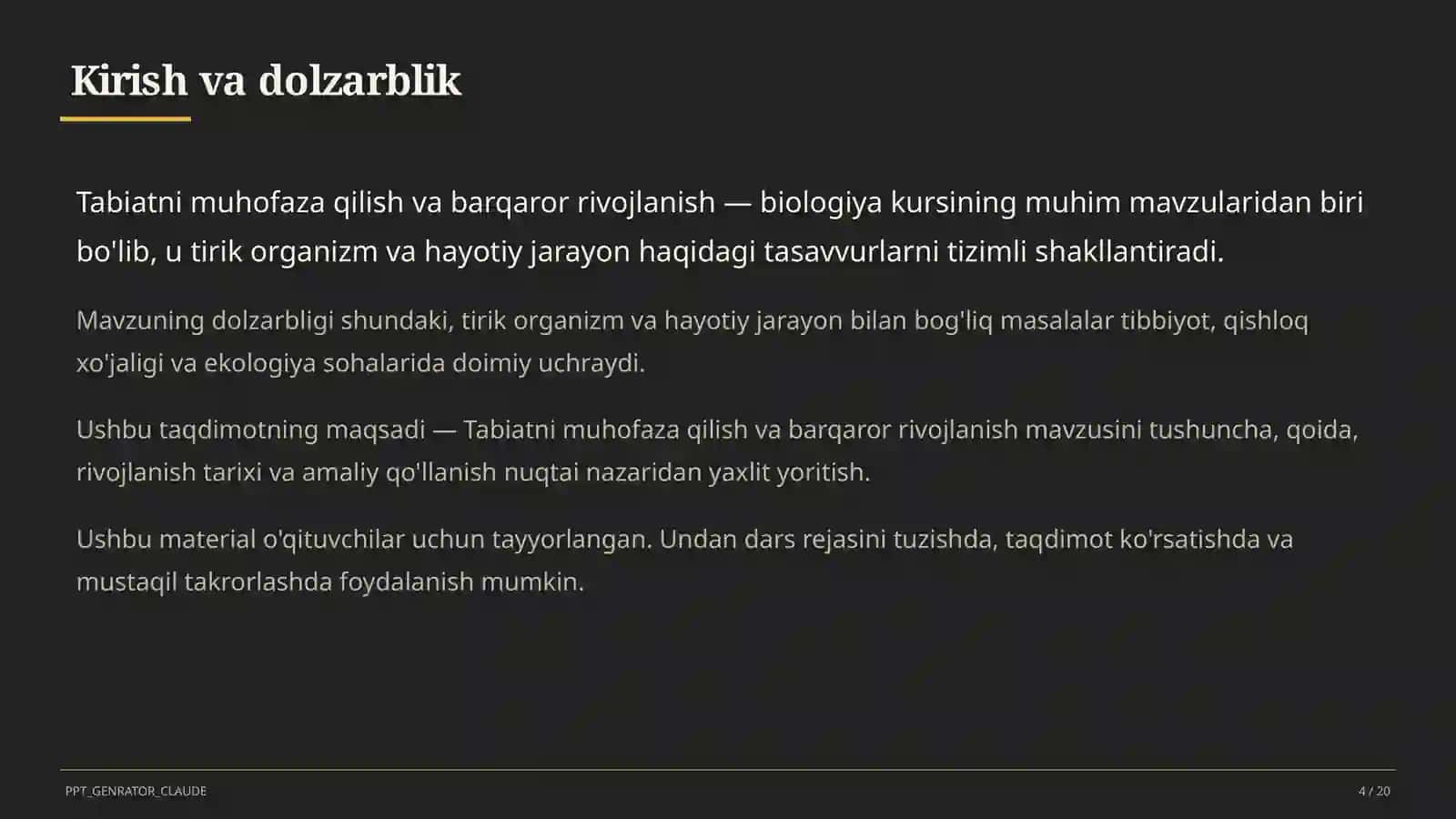 Tabiatni muhofaza qilish va barqaror rivojlanish (11-sinf) 4