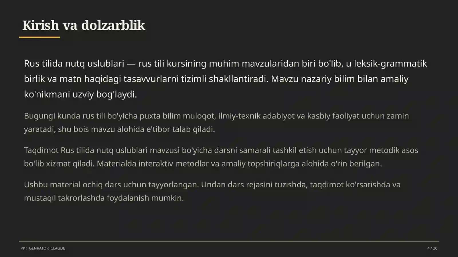 Rus tilida nutq uslublari (10-sinf) 4