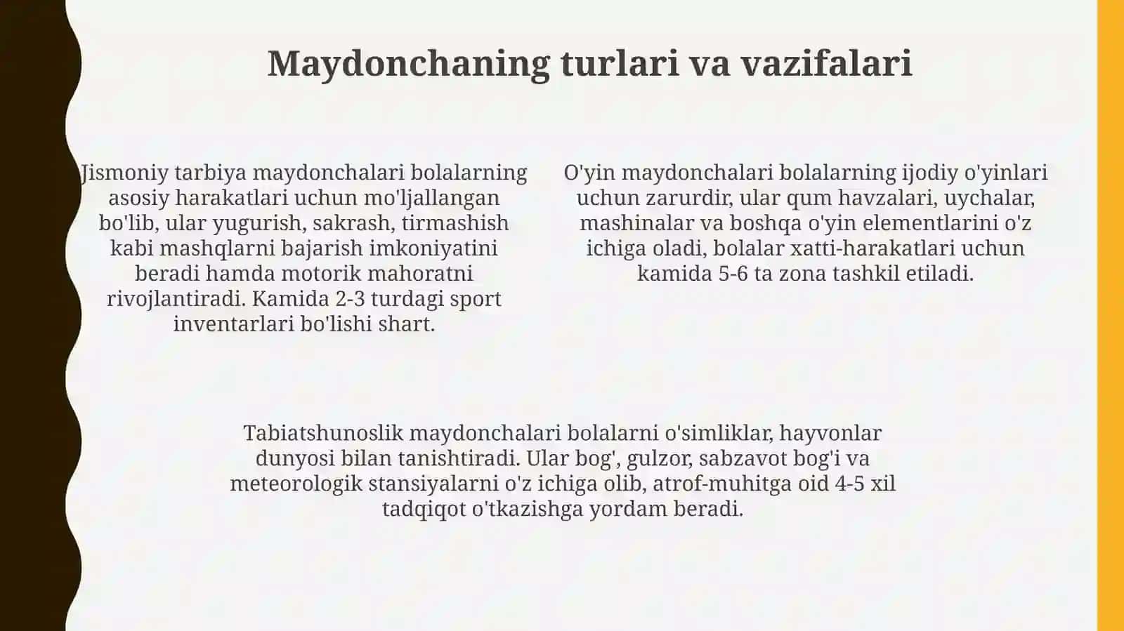 Maktabgacha ta'lim tashkilotida yer uchastkasini tashkil etish vauning ta'lim-tarbiyaviyahamiyati 4