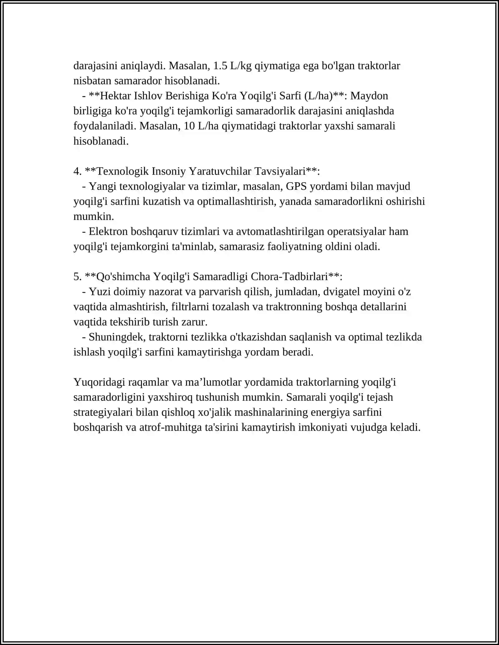 TOSHKENT QISHLOQ XO'JALIGI TEXNIKALARI ZAVIDIDA ISHLAB CHIQARILAYOTGAN TRAKTORLARNING TEXNIK-IQTISODIY KO'RSATKICHLARI 4