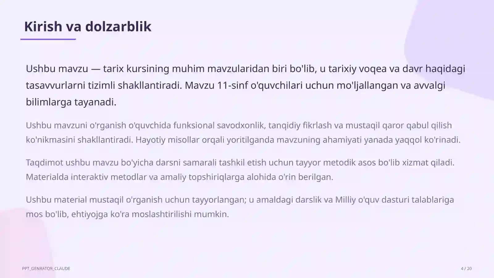 Mustaqil O'zbekistonning davlat ramzlari va Konstitutsiyasi (11-sinf) 4