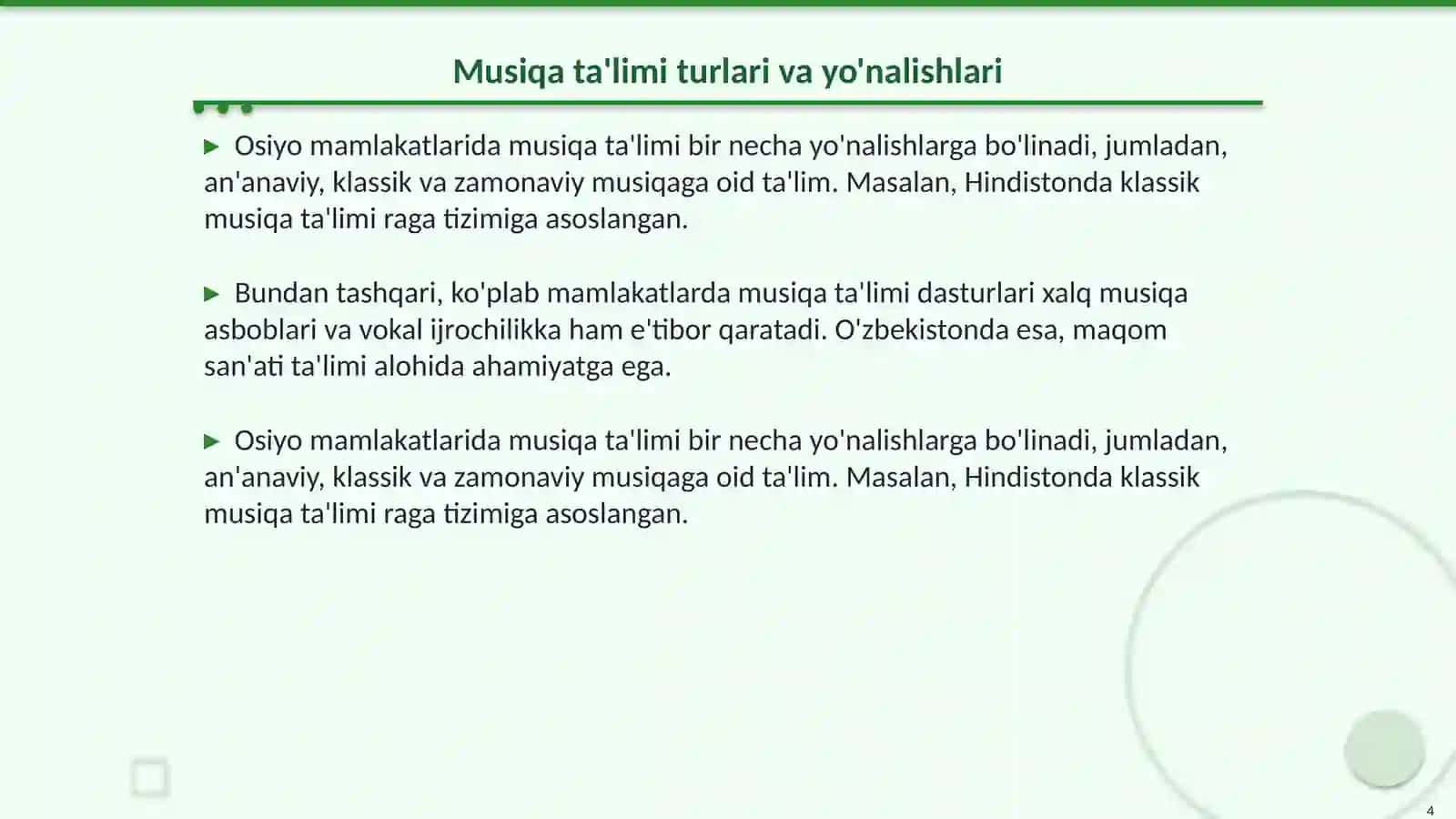 Osiyo mamlakatlarida musiqa ta'limi tizimi 4