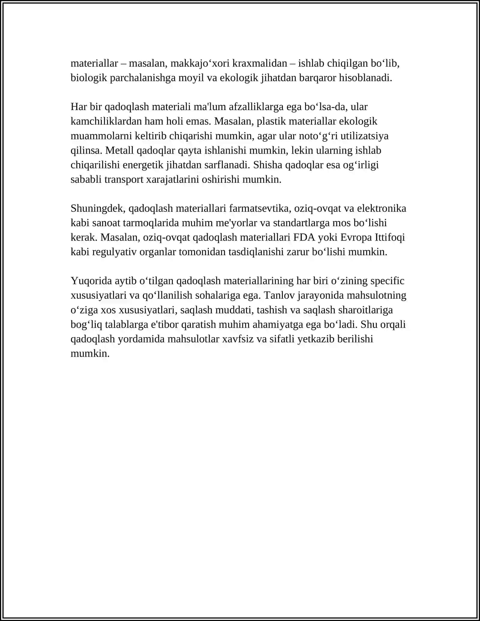QADOQLASH PAKETLARI VA QUTILAR,QOʻLLANILISH SOHALARI 4