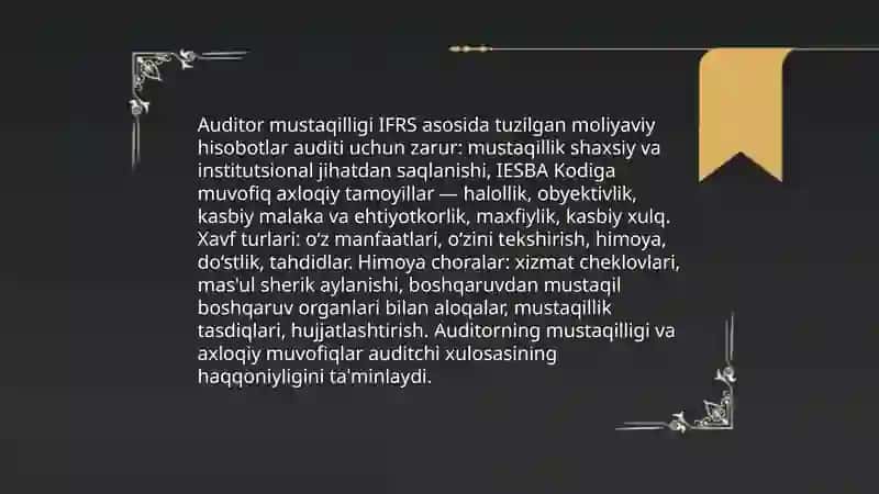Moliyaviy hisobotning xalqaro standartlari asosida tuzilgan moliyaviy hisobotlar auditi 4