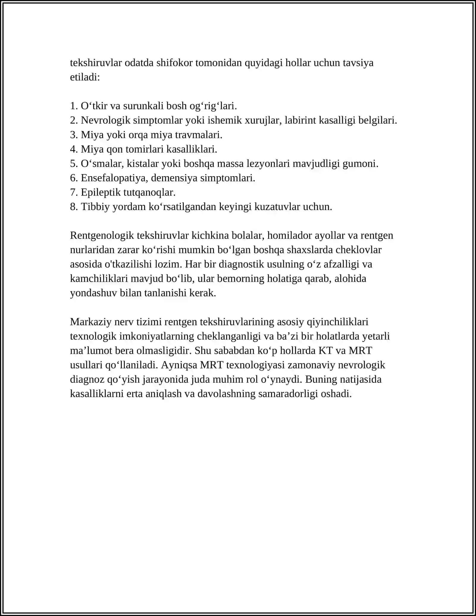 MARKAZIY NERV SISTEMASI TEKSHIRISH USULLAR RENTGEN KT MRT. VA PATOLOGIK HOLATDAGI TEKSHIRISHLAR 4