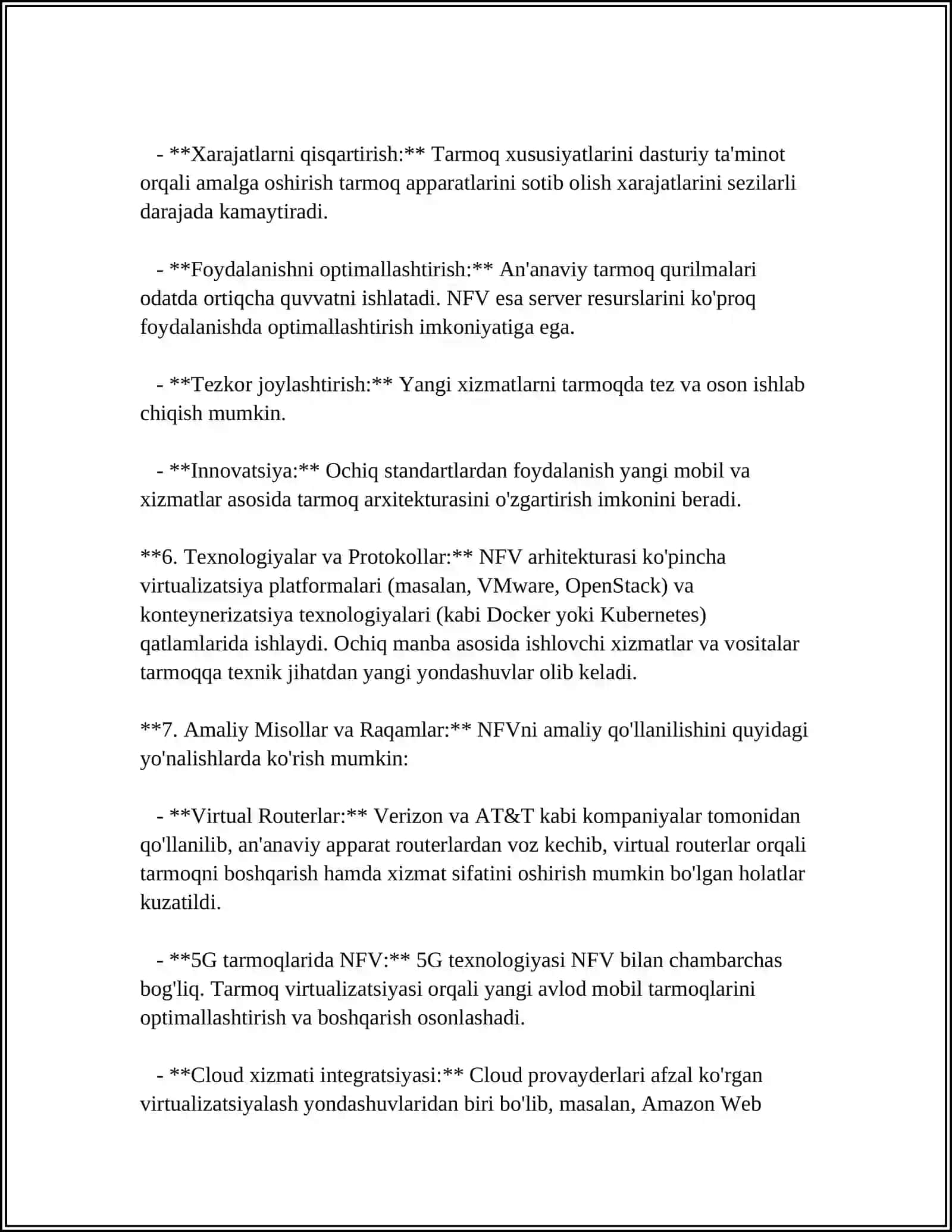 NETWORK FUNCTION VIRTUALIZATION VA UNING QOʻLLANISHI 4