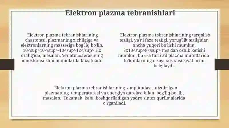 Plazma xossalarini va tavsiflarini o'rganish 4