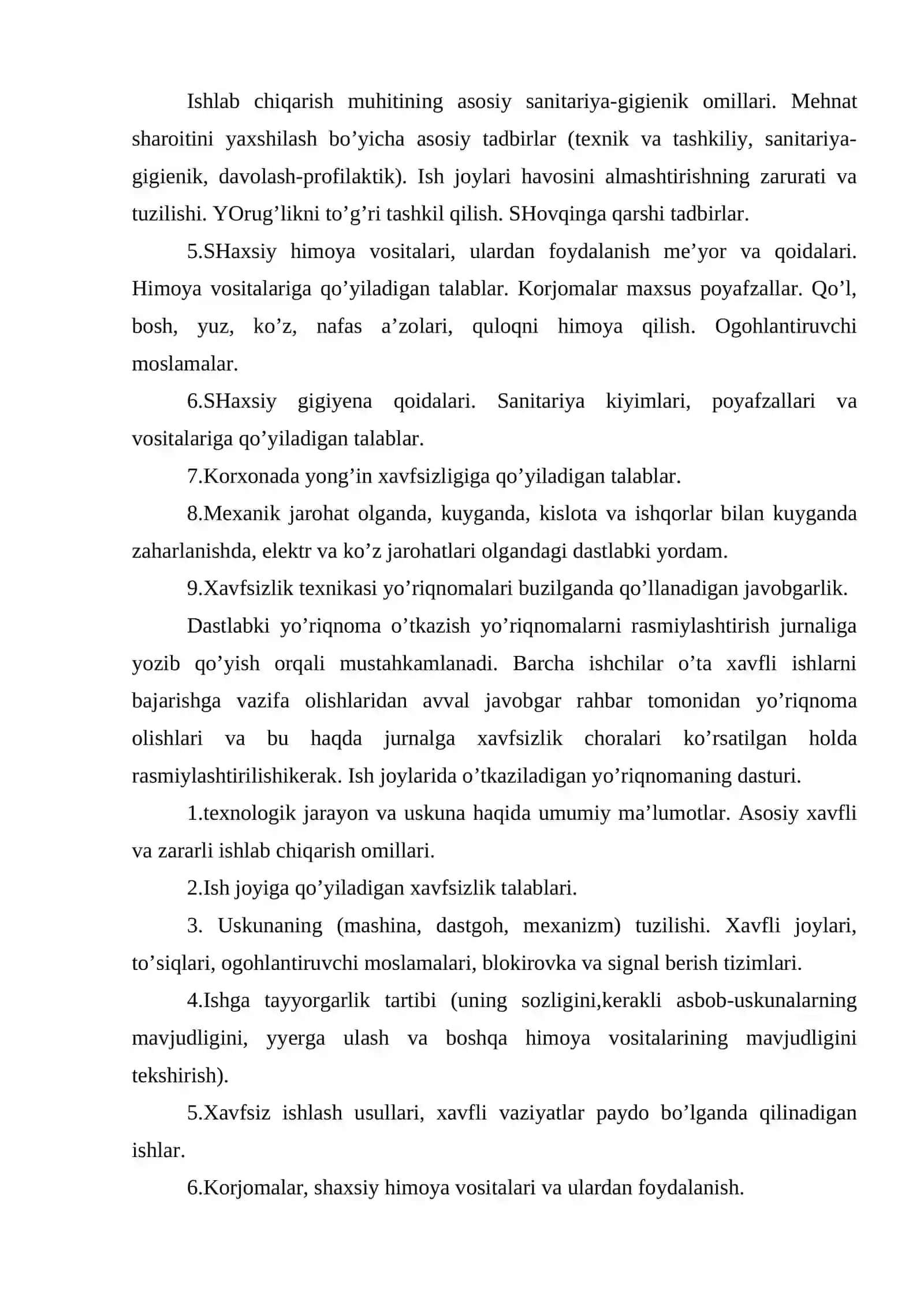 Xodimlarning xavfsiz faoliyatini tashkil qilish chora-tadbirlari 4