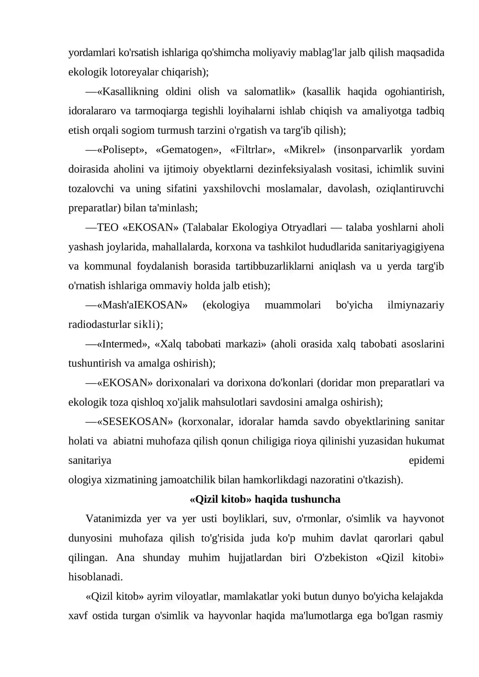 O'zbekistonda «bioekosan» va «ekosan» jamg'armalari faoliyati 4