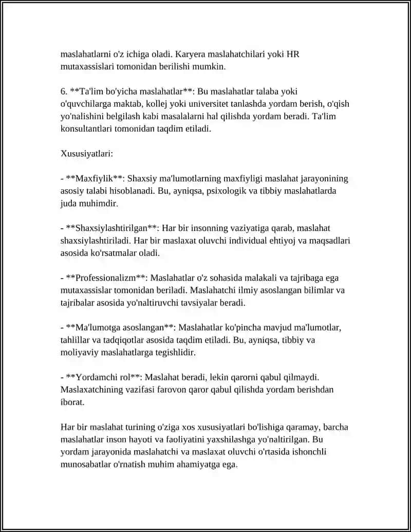 MASLAXAT TURLARI, QOIDALARI, MASLAXAT BERISH KOʻNIKMALARI, ASOSIY PRINTSIP VA QOIDALARI. KOMMUNIKATSION TOʻSIQLAR 4