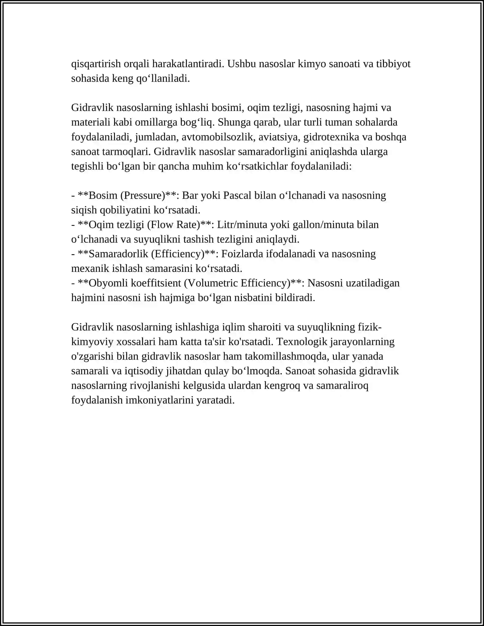MUSTAQIL ISH Mavzu: HAJMIY GIDRAVLIK MASHINALAR 4