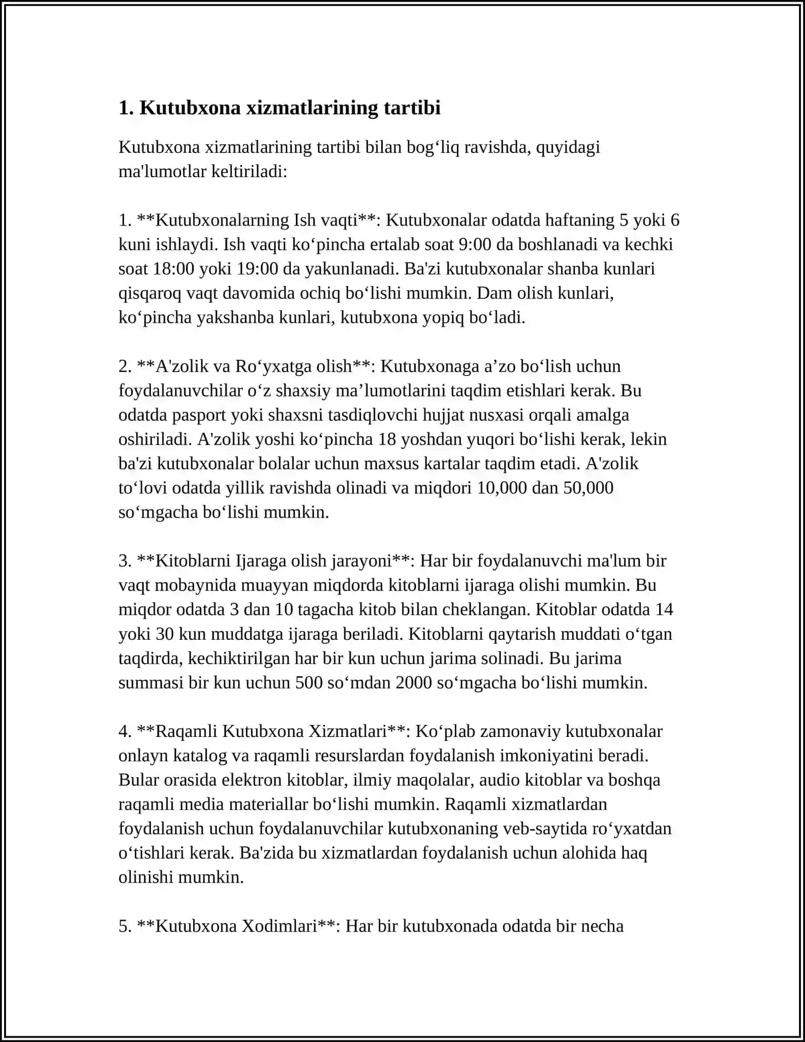 RESPUBLIKA AHOLISIGA KUTUBXONA XIZMATI KOʻRSATISHNING TASHKIL QILINISHI 4