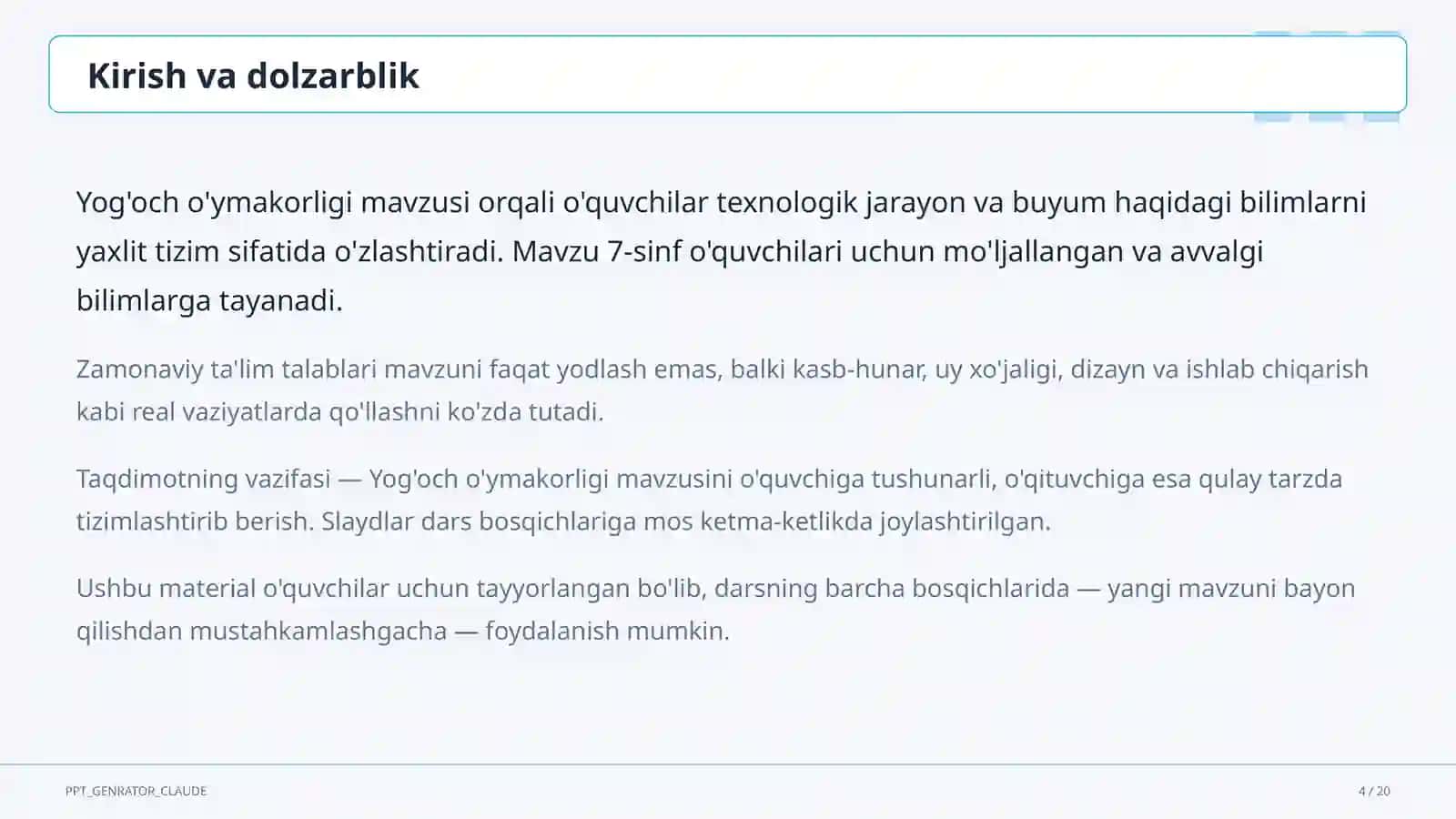 Yog'och o'ymakorligi (7-sinf) 4