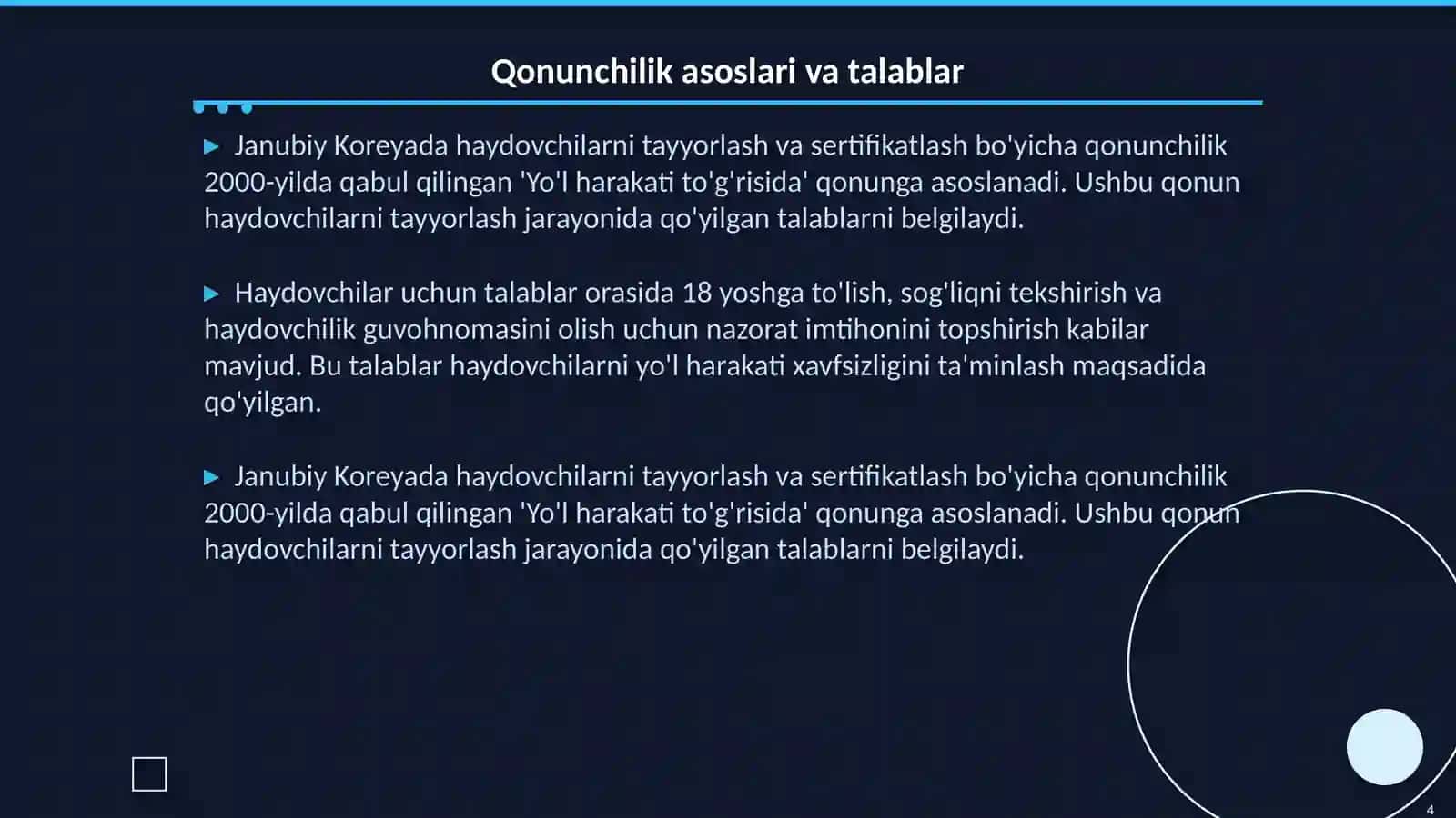 Haydovchilarni tayyorlash tizimi va qonunchilik asoslari 4
