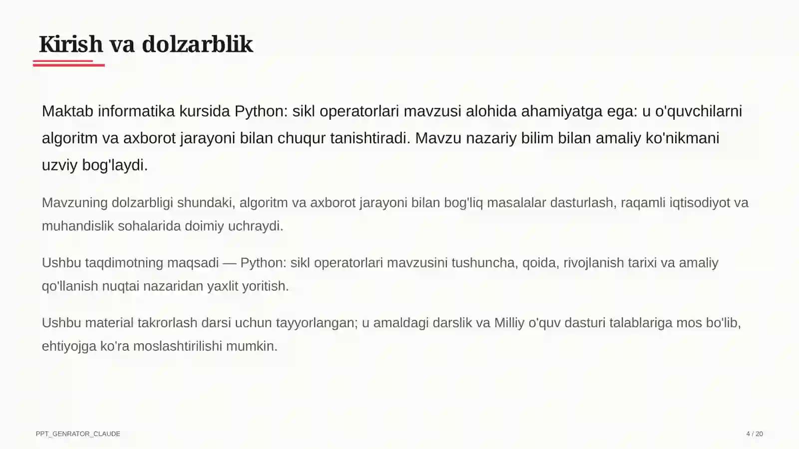 Python: sikl operatorlari (8-sinf) 4