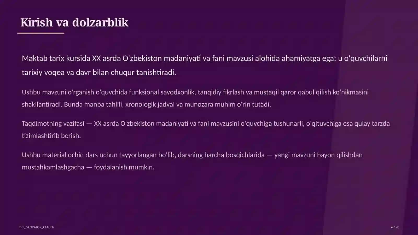 XX asrda O'zbekiston madaniyati va fani (10-sinf) 4