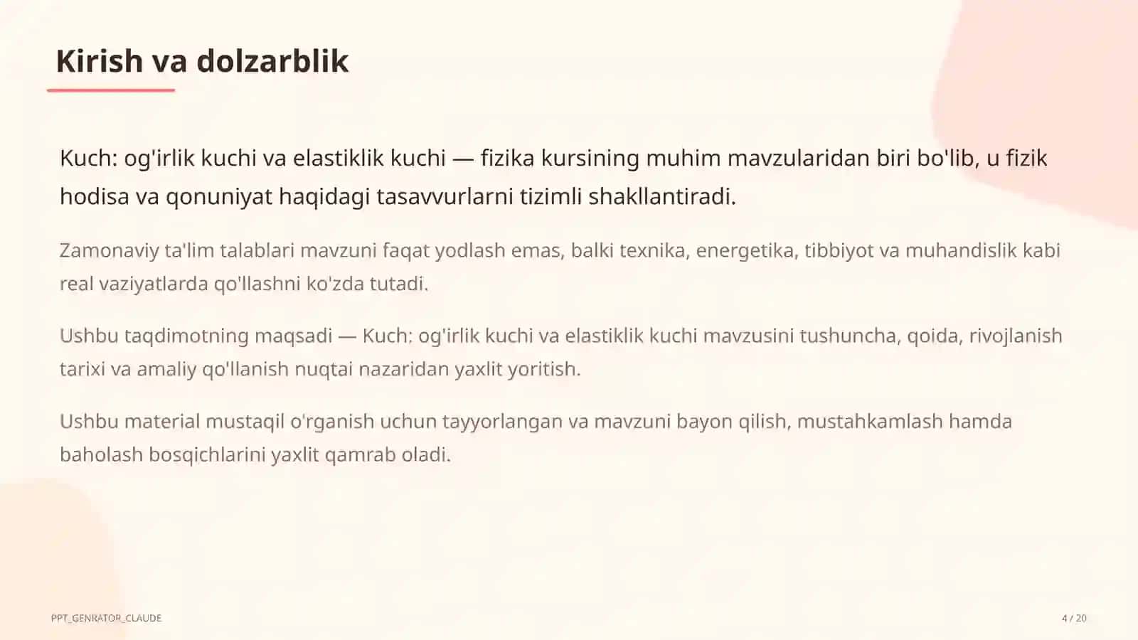Fizika (6–11) — mustaqil o'rganish uchun 4
