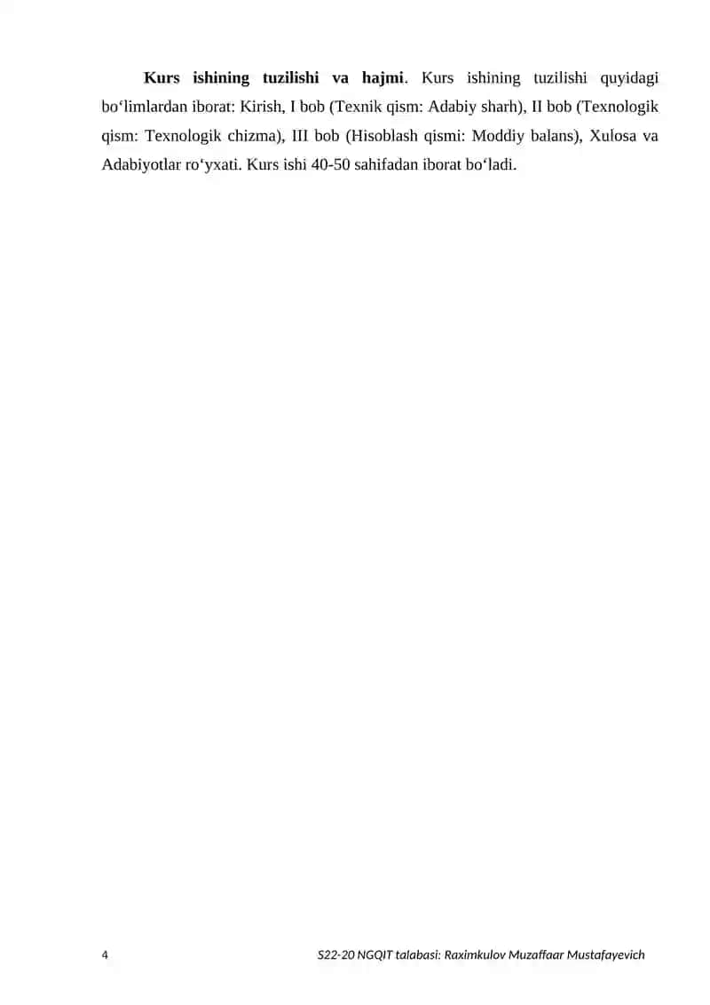 "Neft va gazni qayta ishlash kimyoviy texnologiyasi" Kurs ishi 4