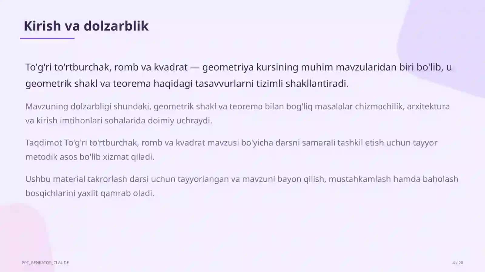 To'g'ri to'rtburchak, romb va kvadrat (8-sinf) 4
