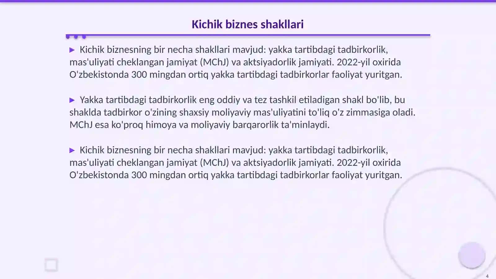 Kichik biznes yuritishning amaliy shakllari, afzalliklari va kamchiliklari 4