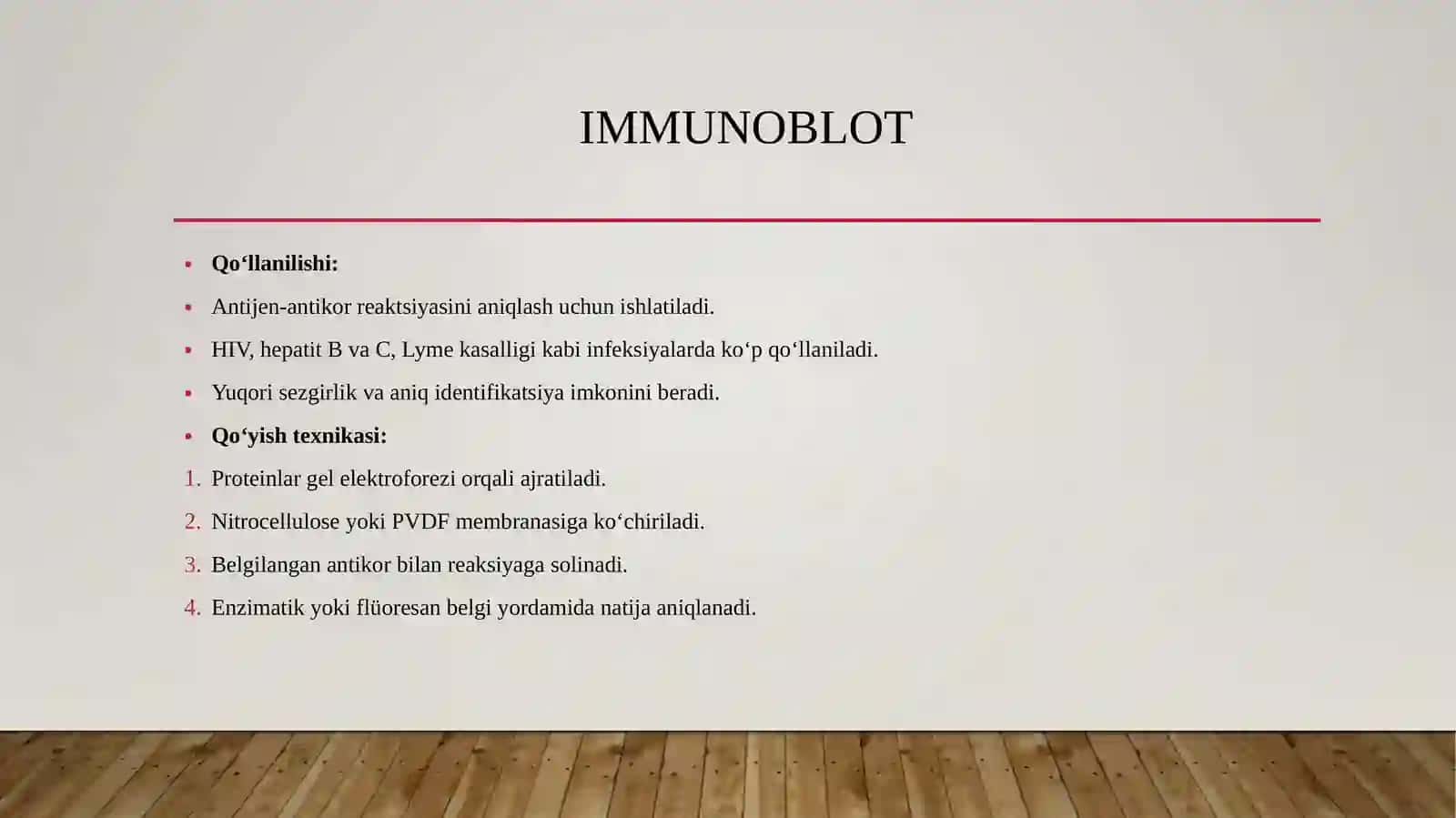 IFA, immunoblot, PZR, radioimmun reaksiyalarning yuqumli kasalliklar tashhisida qo'llanilishi, qo'yish tehnikasi 4