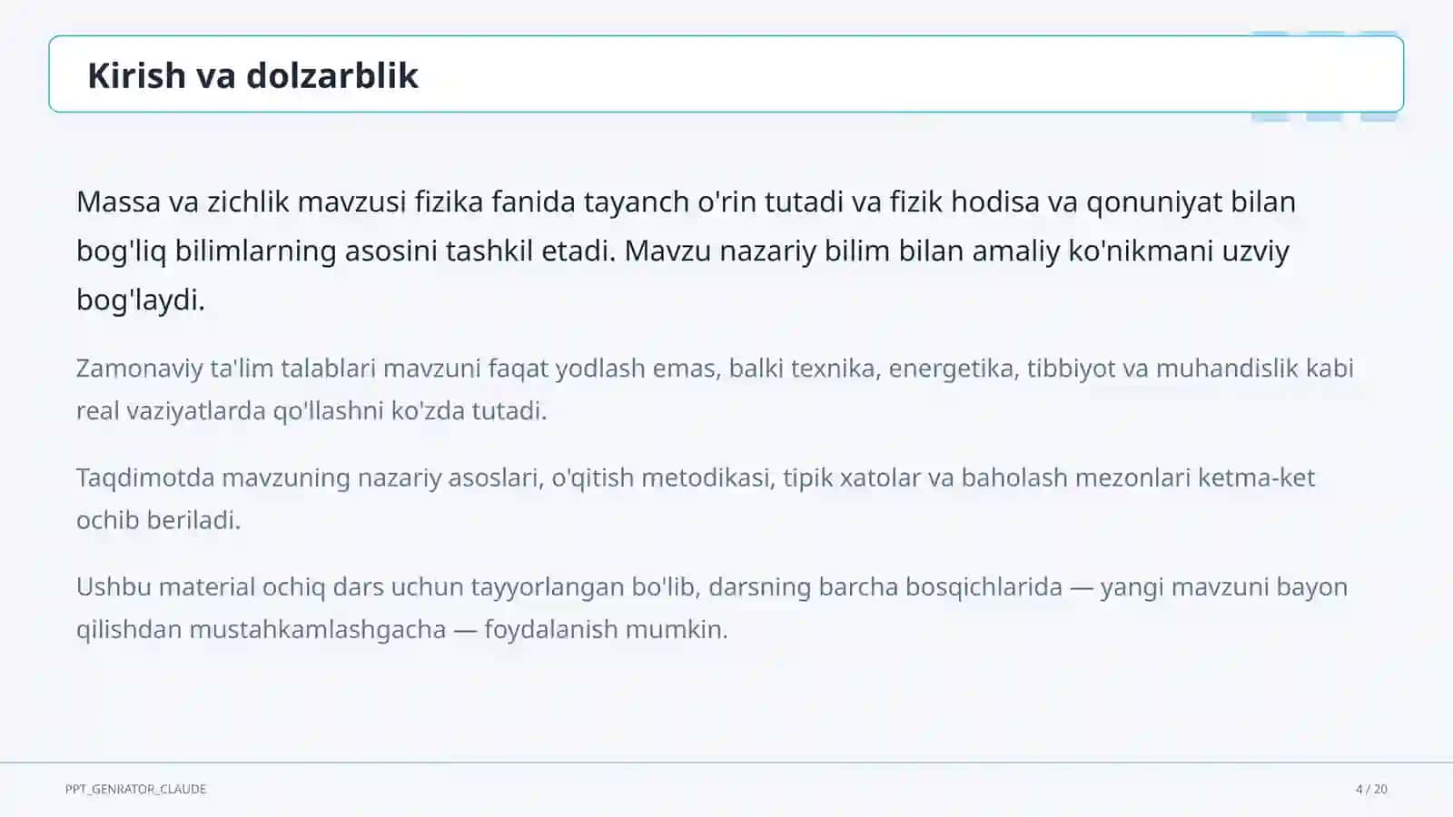 Massa va zichlik (6-sinf) 4