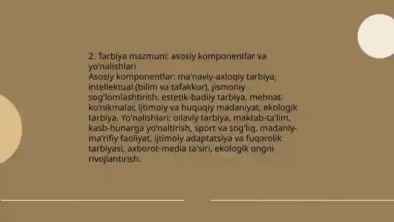 Tarbiya jarayoning mohiyati, mazmuni, tarbiya tamoyillari va metodlari 4