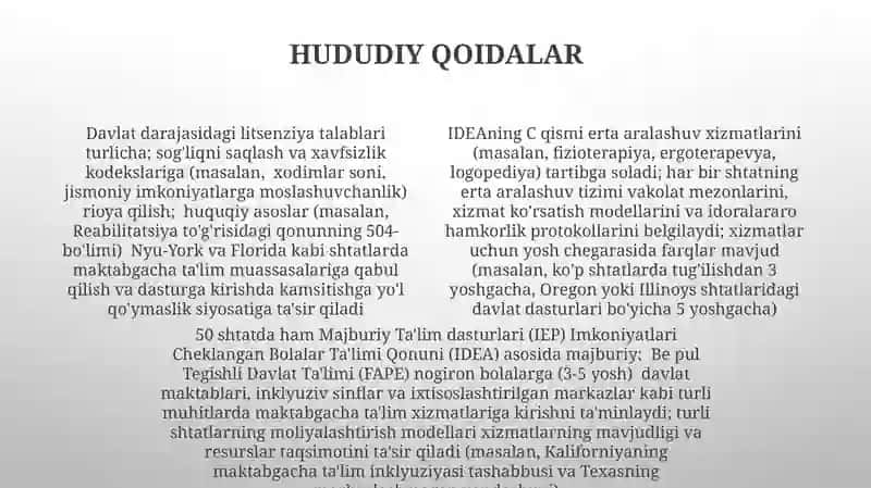 Huquqiy asoslar va nogiron bolalar uchun maktabgacha ta'limning huquqiy me'yoriy asoslari 4