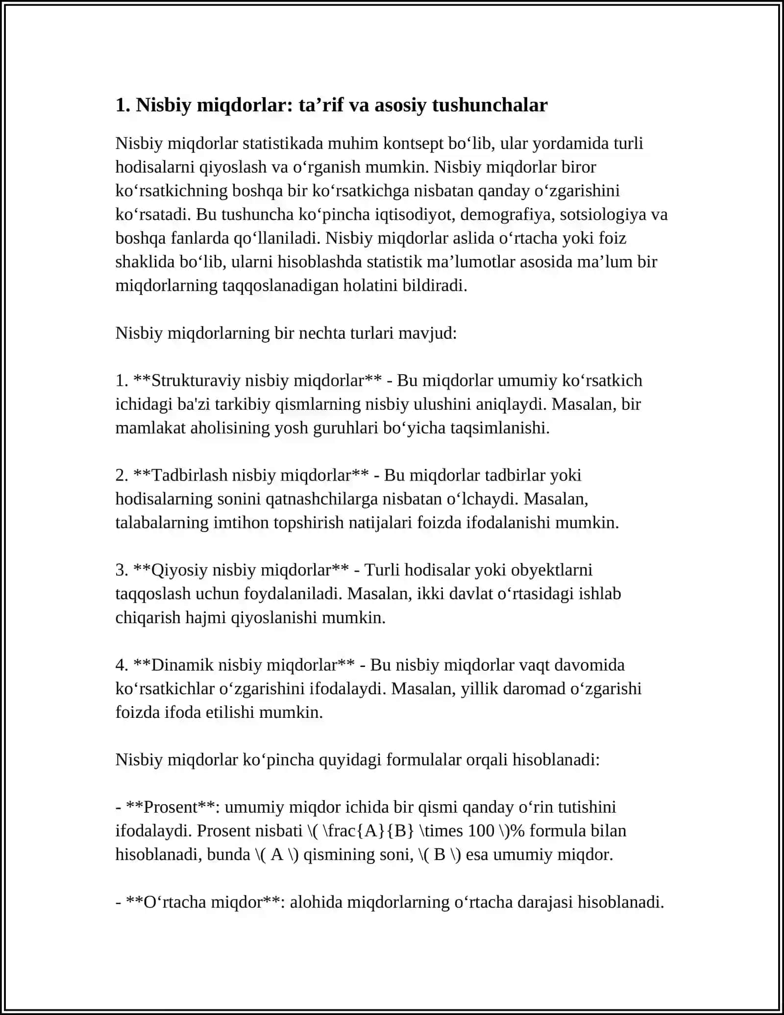 Nisbat va proportsiyalarni hisoblash usullari 4