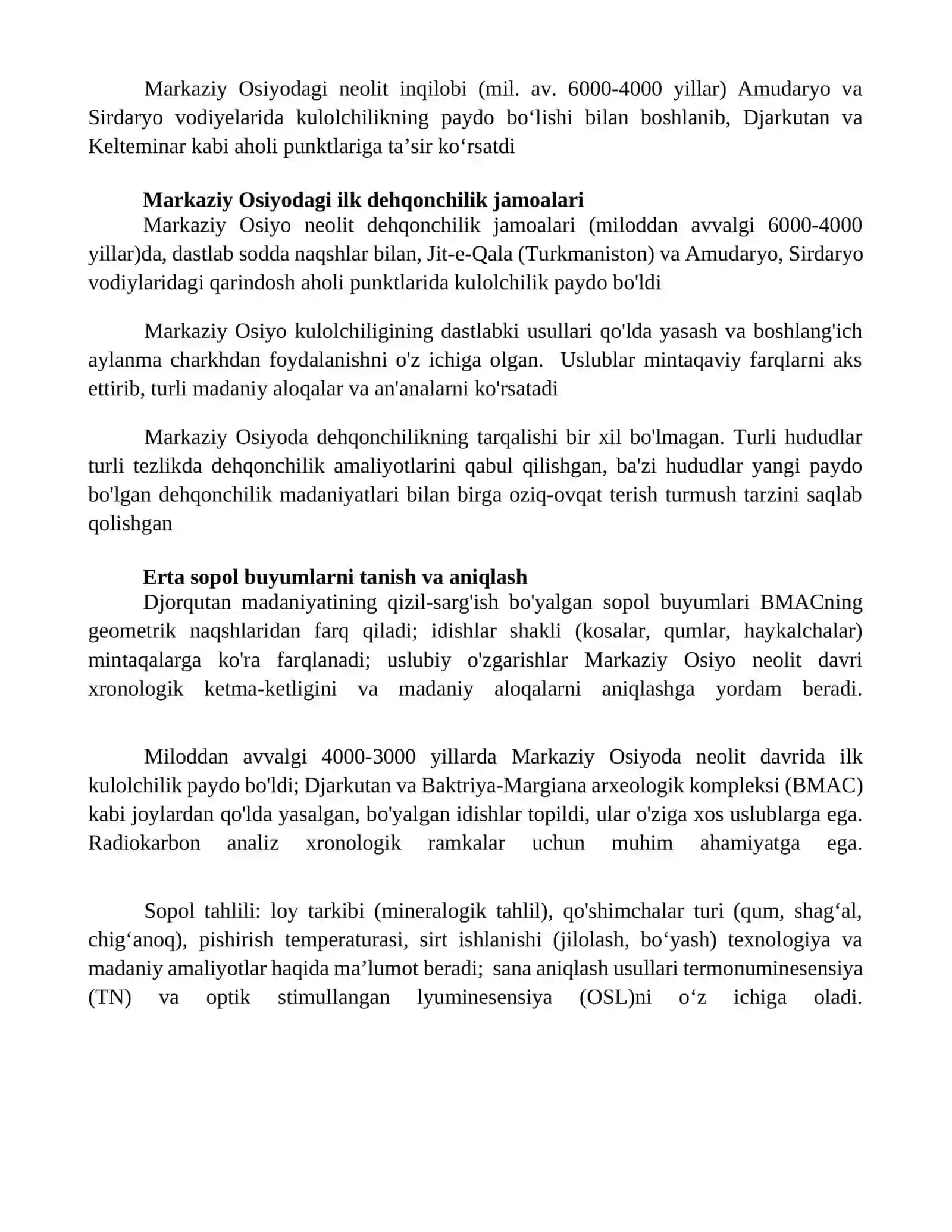 Neolit davri revolutsiyasi va Orta Osiyo hududida ilk kulolchilikning paydo bolishi 4