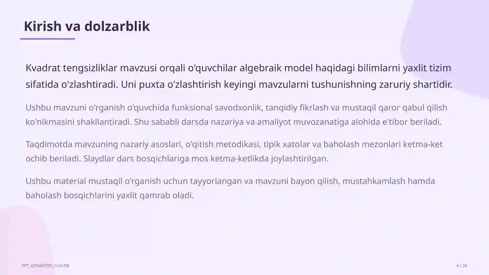 Kvadrat tengsizliklar (9-sinf) 4