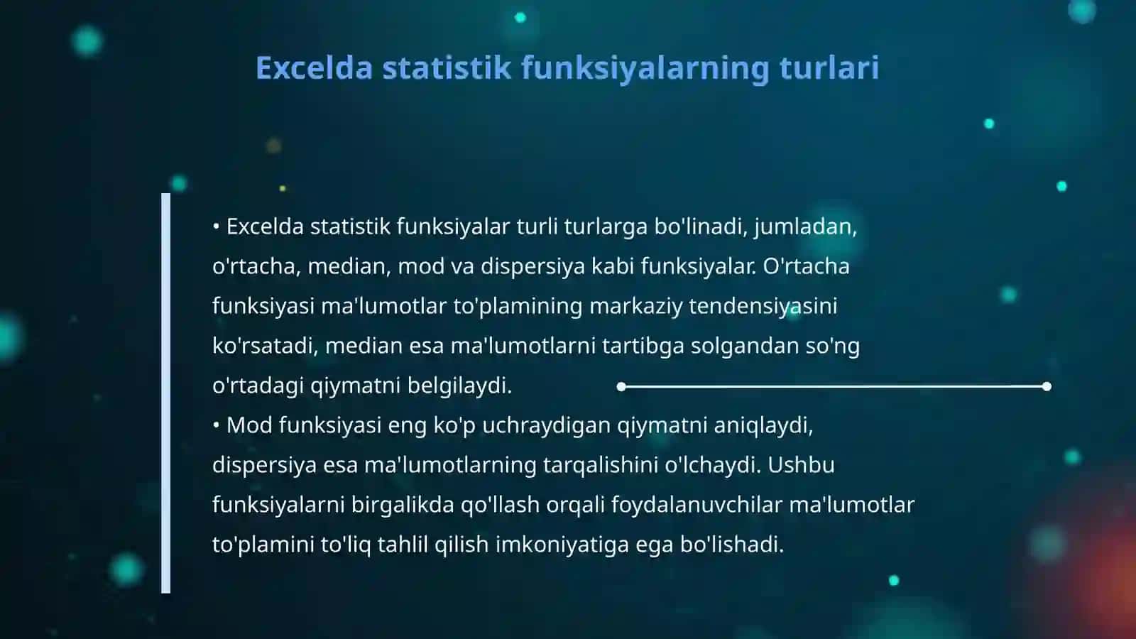 Excelda statistik funksiyalar va regressiya tahlili 4