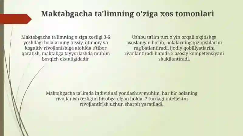 Maktabgacha yoshdagi bolalarni rivojlanishi va ta'lim-tarbiyasining o'ziga xosligi 4