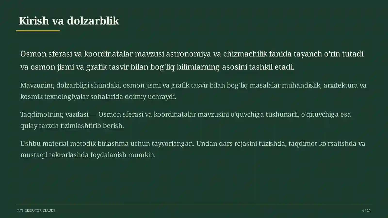 Osmon sferasi va koordinatalar (10-sinf) 4