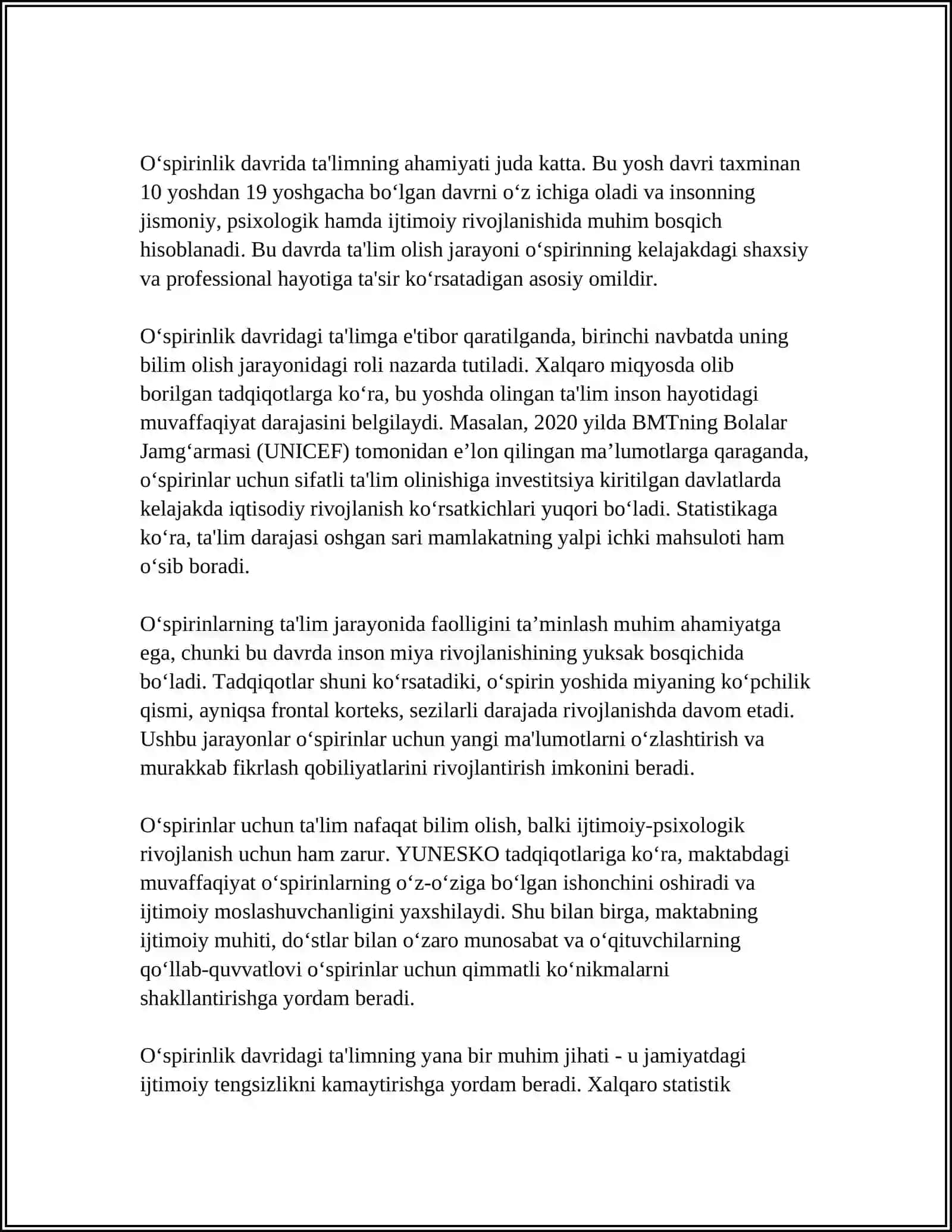 ILK O'SPIRINLIK DAVRIDAN KEKSALIK DAVRIGACHA BO'LGAN VAQT VA TALIM VA TARBIYANING PSIXOLOGIK ASOSLARI 4