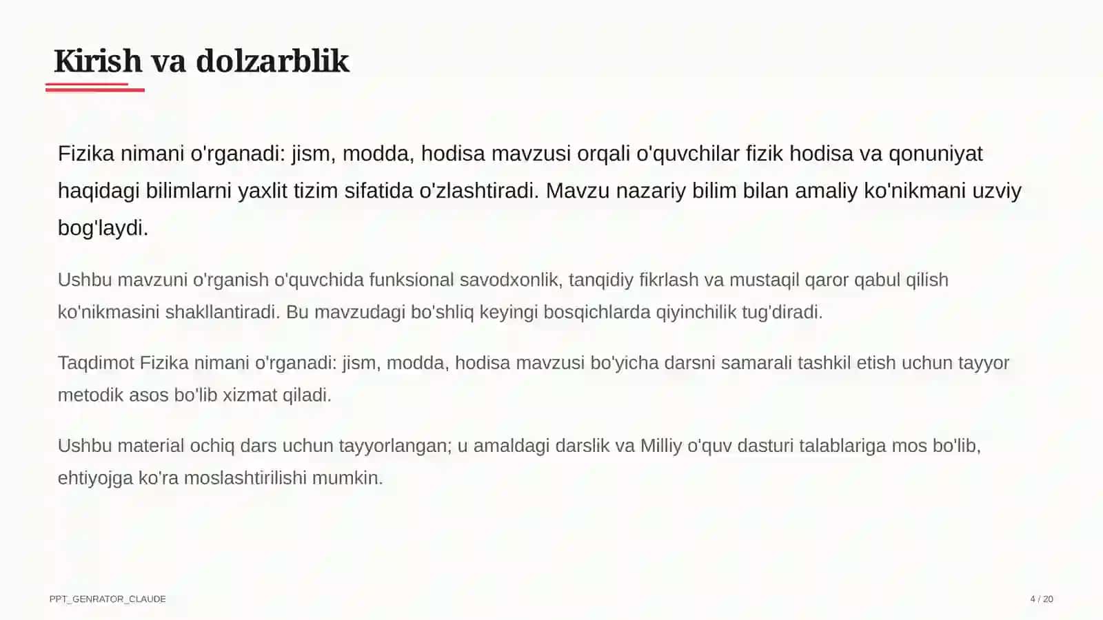 Fizika nimani o'rganadi: jism, modda, hodisa (6-sinf) 4