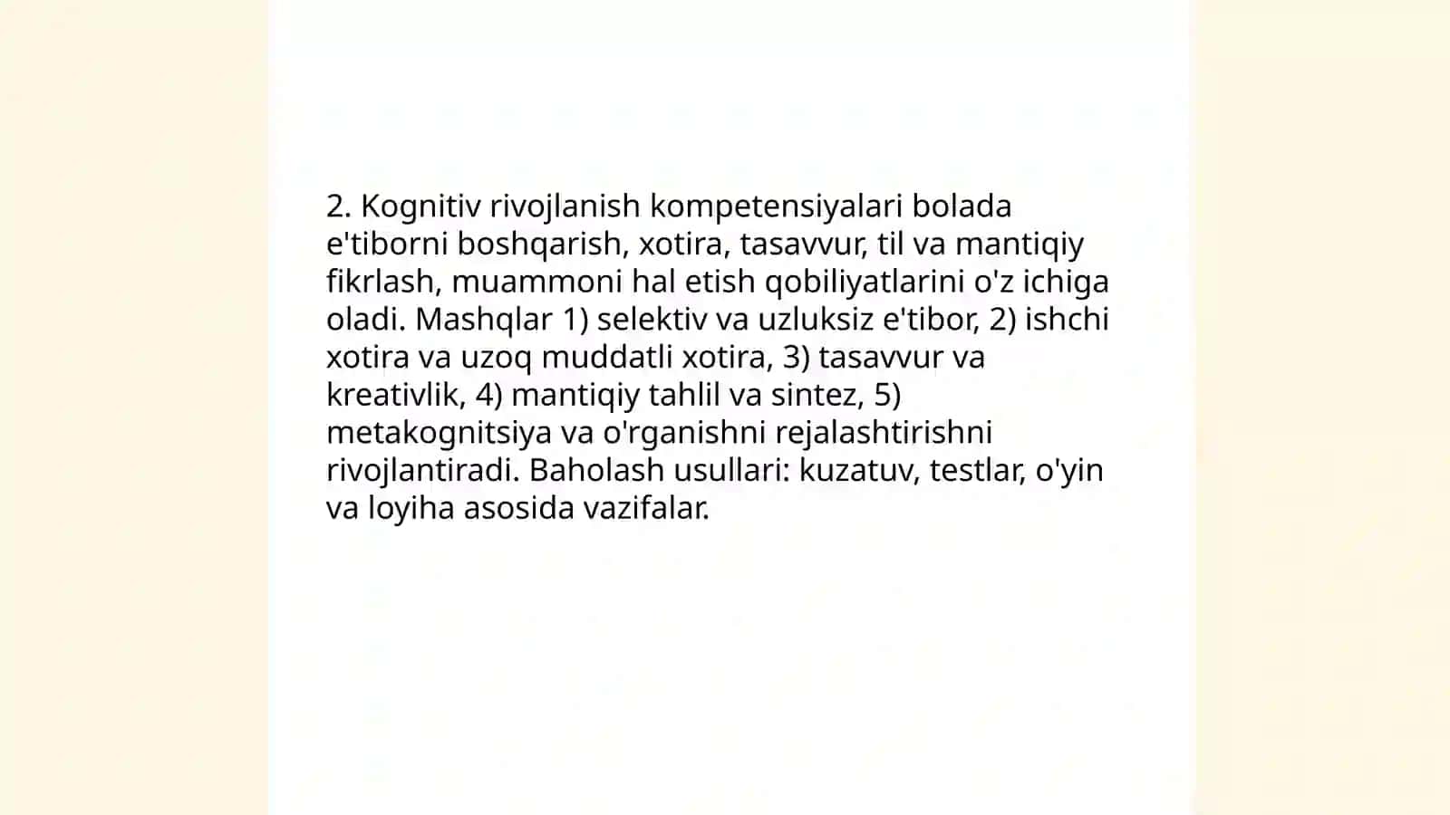 Motorika va jismoniy rivojlanish kompetensiyalari 4
