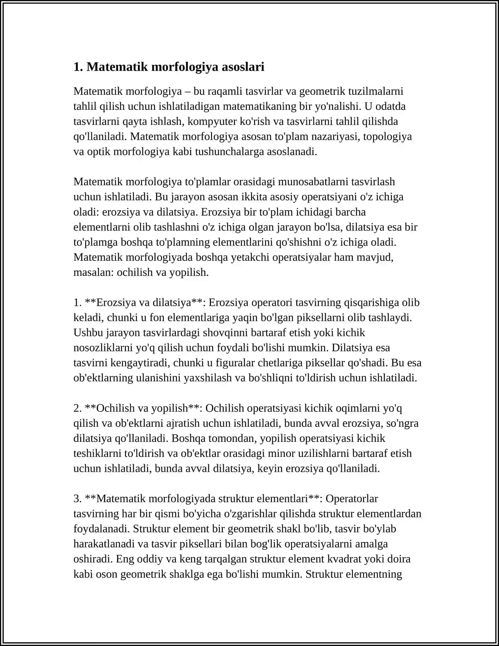 UCH O'LCHOVLI OB'EKTLAR UCHUN MATEMATIK MORFOLOGIYA USULLARINI AMALGA OSHIRISH 4