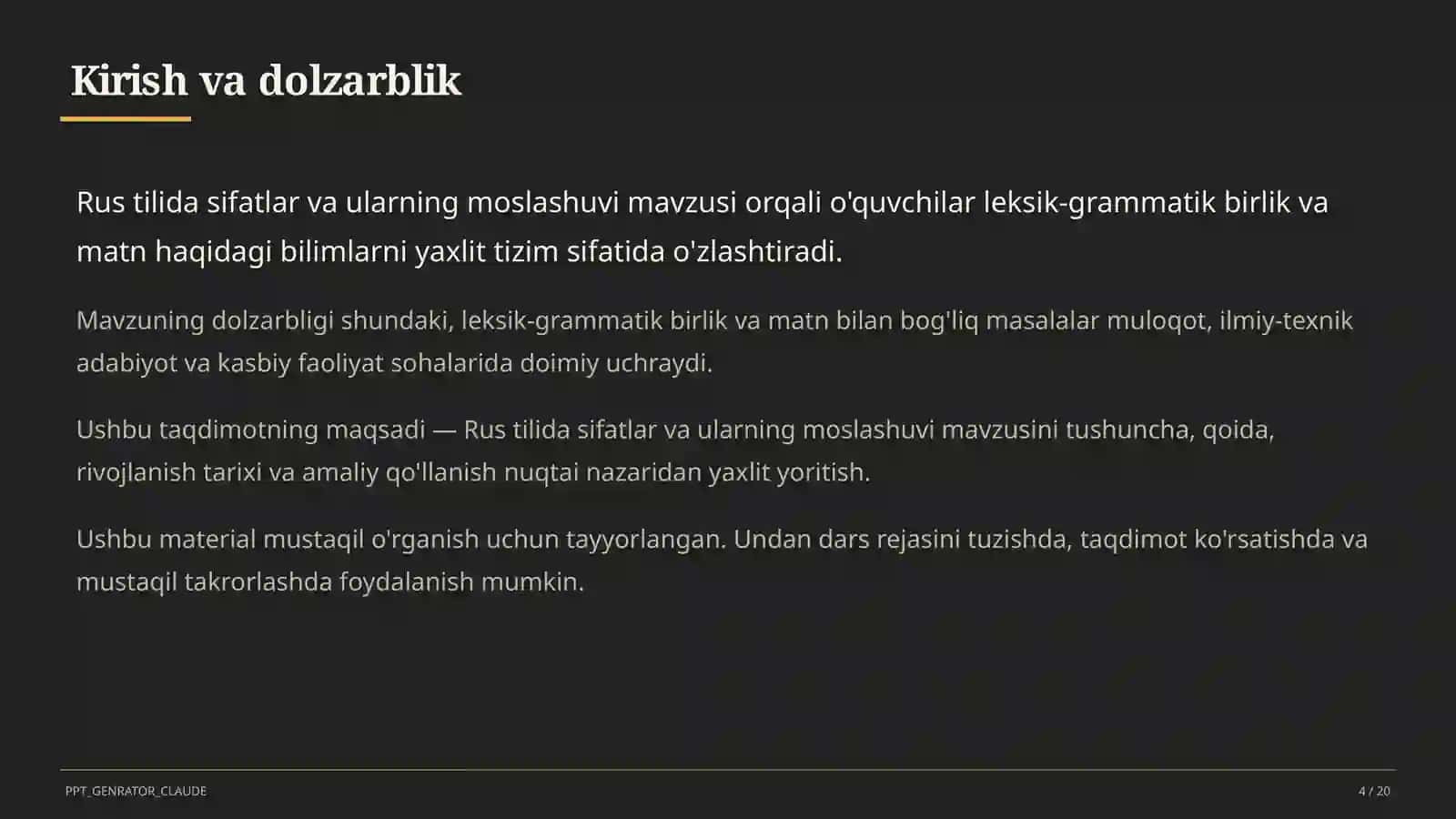 Rus tilida sifatlar va ularning moslashuvi (4-sinf) 4