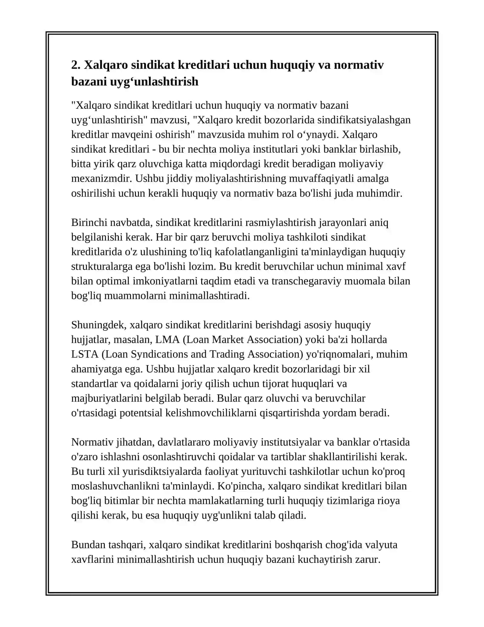 XALQARO KREDIT BOZORLARIDA SINDIFIKATSIYALASHGAN KREDITLAR MAVQEINI OSHIRISH 4