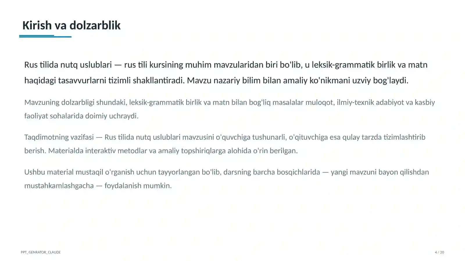 Rus tilida nutq uslublari (10-sinf) 4