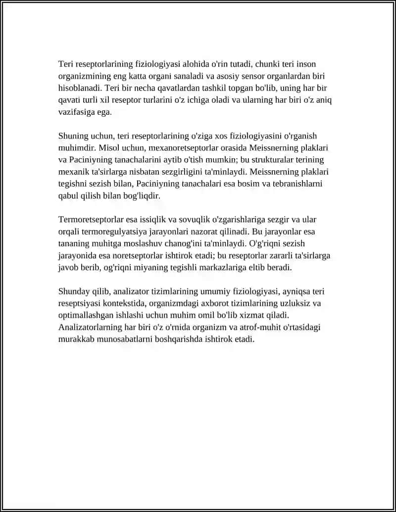 ANALIZATOR SISTEMALARINING FIZIOLOGIYASI, TERI RETSEPSIYASI 4