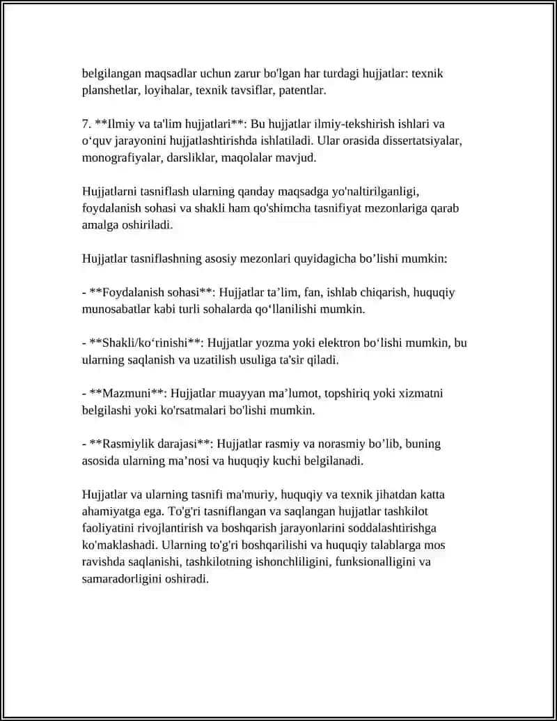 REFERAT Mavzu: HUJJAT TURLARI VA ISH YURITISH ASOSLARI. TASHKILIY HUJJATLAR VA ULARNI RASMIYLASHTIRISH 4