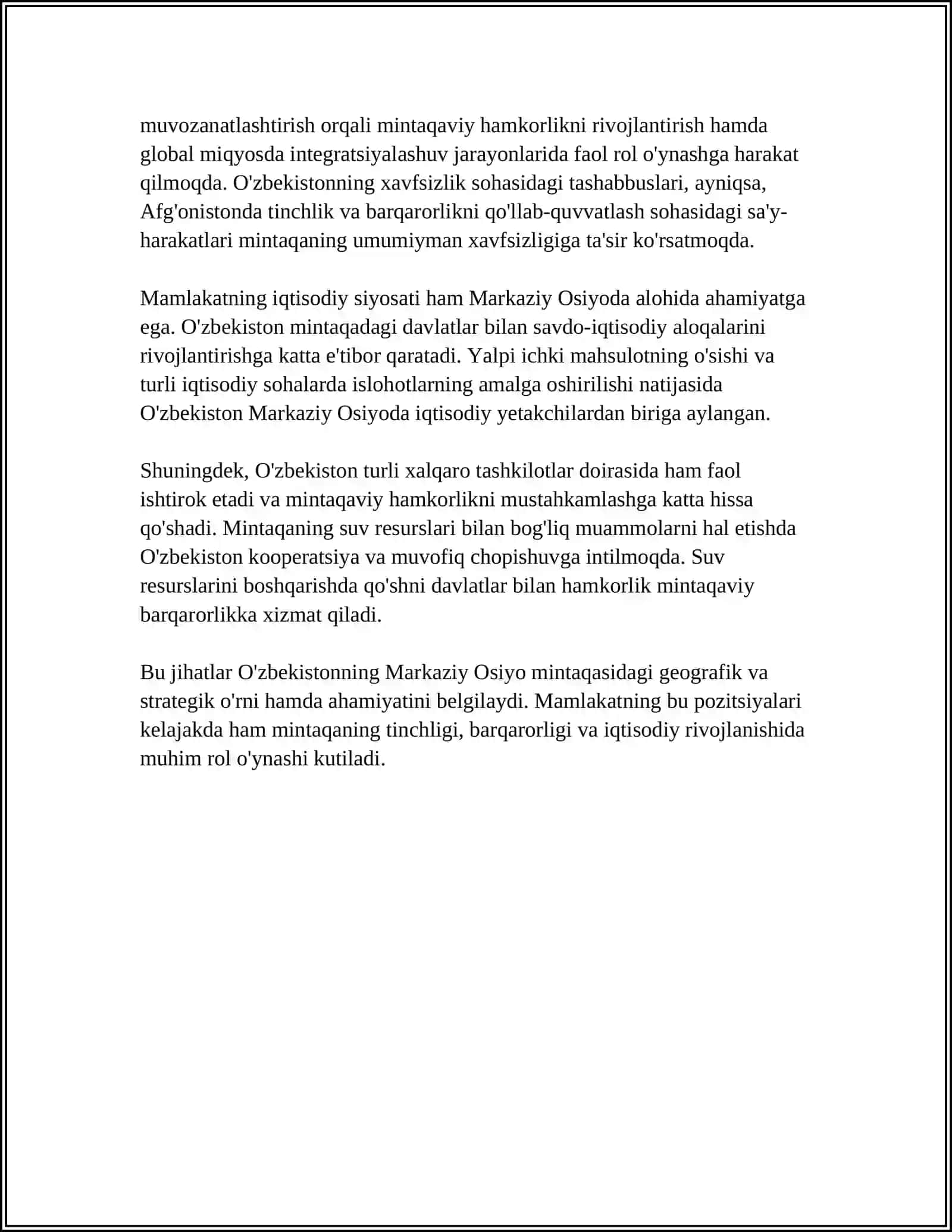 O'zbekistonning Markaziy Osiyodagi O'rni va Ahamiyati 4