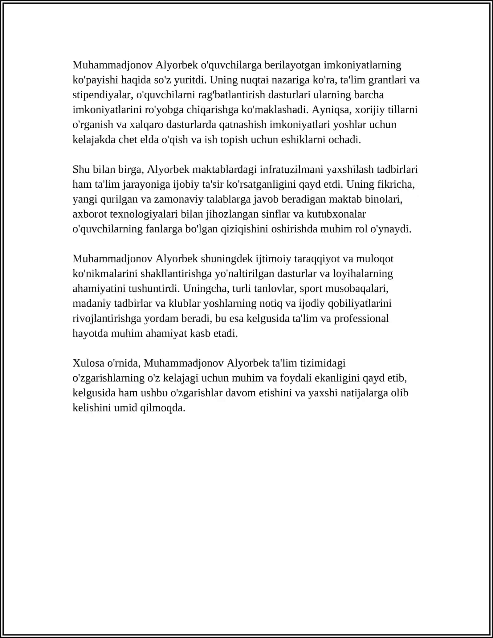 REFERAT: ASAKA TUMAN 48-MAKTAB 11-V SINF OQUVCHISI MUHAMMADJONOV ALYORBEK TALIN TIZIMIDAGI UZGARISH 4